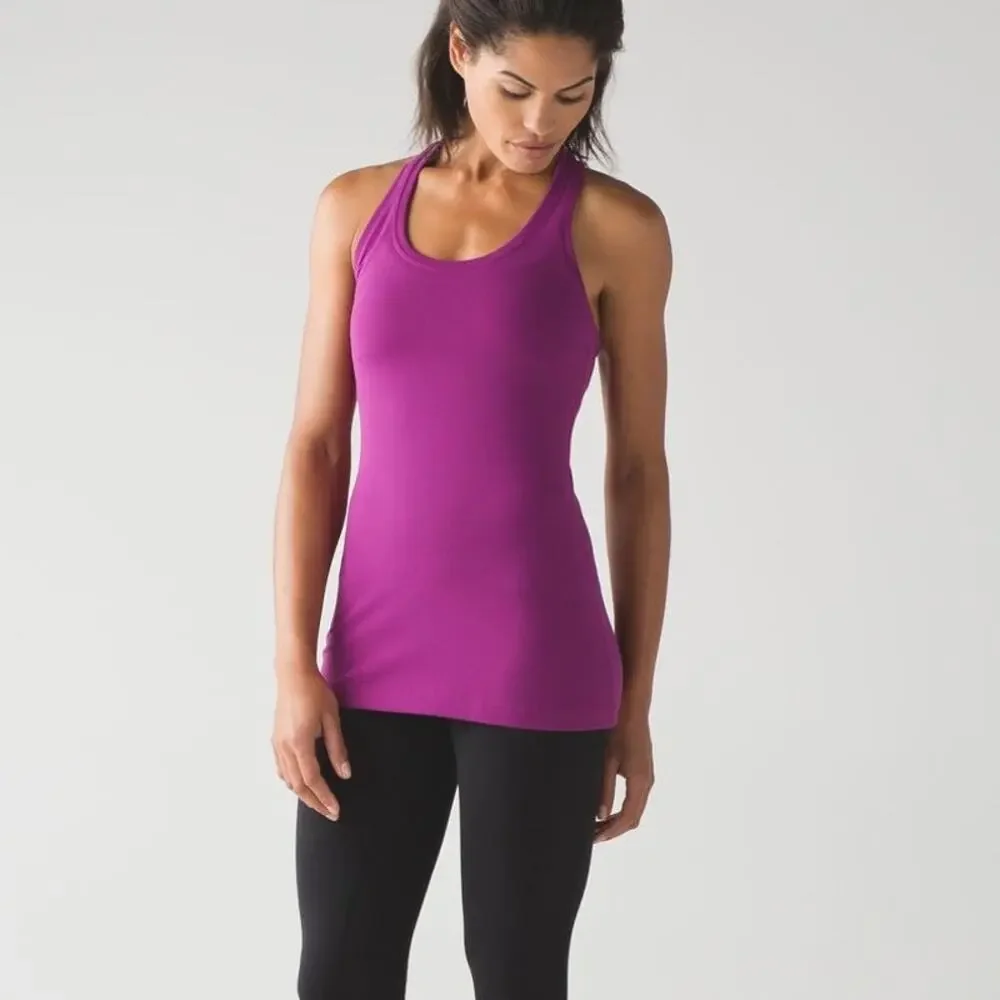 Lululemon Athletica Sz 4 Cool Tank Top Gathered Ruched Racerback Yoga‎ Run Pink